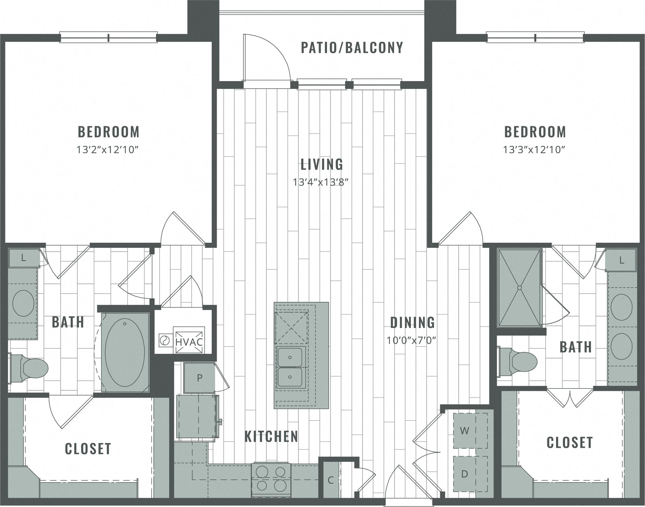 Floor plan for 2 beds, 1 bath, 1191 sqft